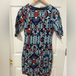 Ladakh Blue Floral Short Sleeve Dress Size 2